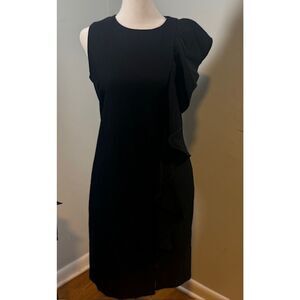 Sara Campbell Black Ruffle Side Sheath Sleeveless Dress Size 4 USA Made